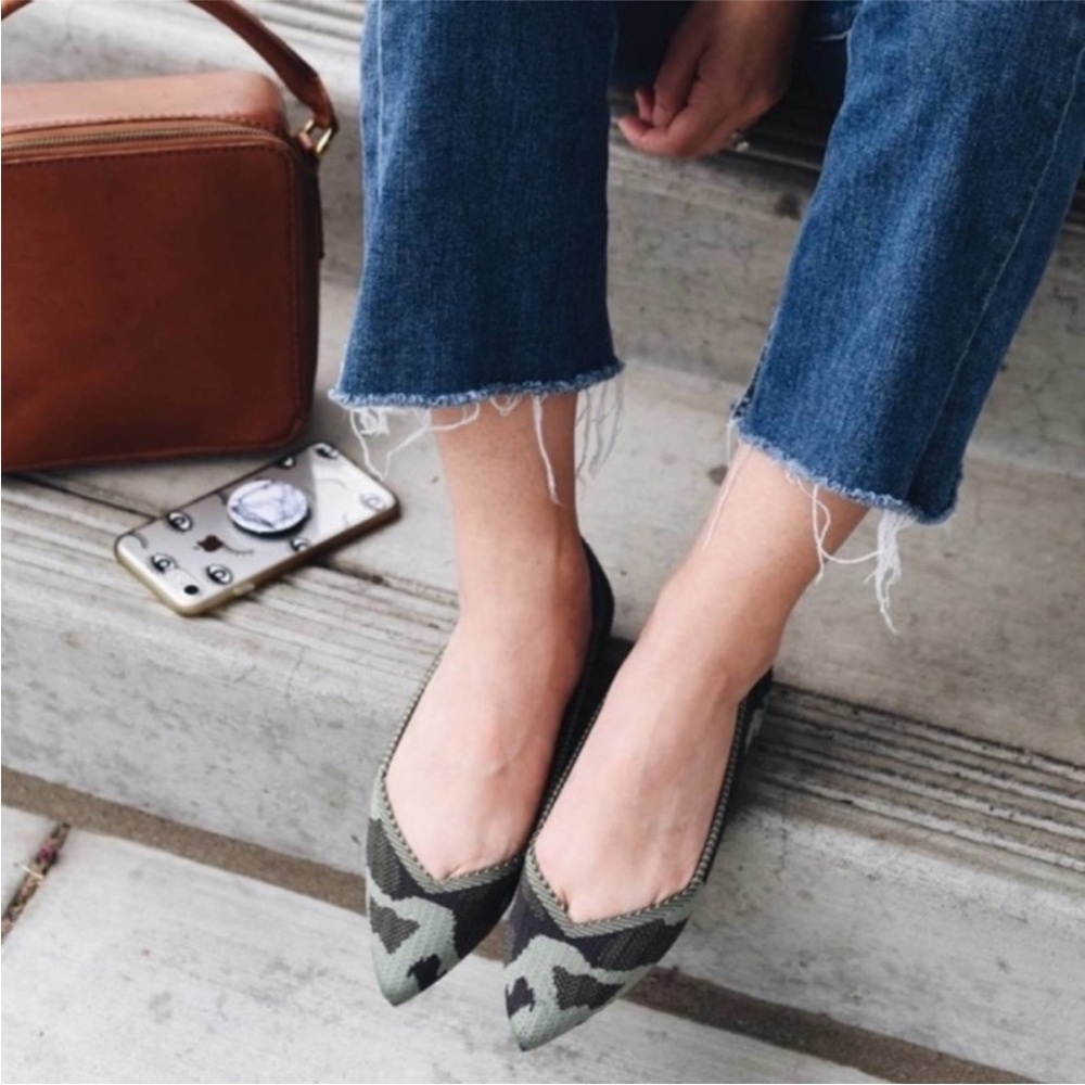 Rothy’s The Point Olive Army Green Camo Pointed Toe Shoes